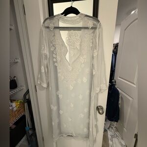 Elegant Sheer White Embroidered Cover-Up
